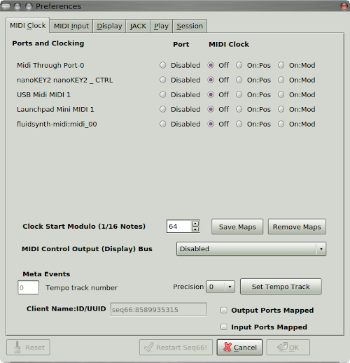 Seq66 preferences dialog